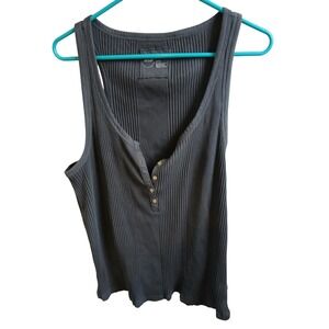Aerie Ribbed Henley Tank Top Gray XL TG Button Neck Sleeveless Casual